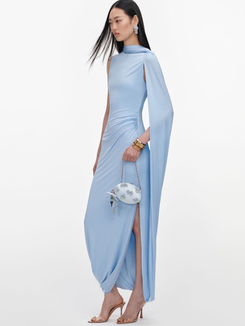 NWOT Self-Portrait BLUE JERSEY DRAPED MAXI DRESS - Picture 4 of 7